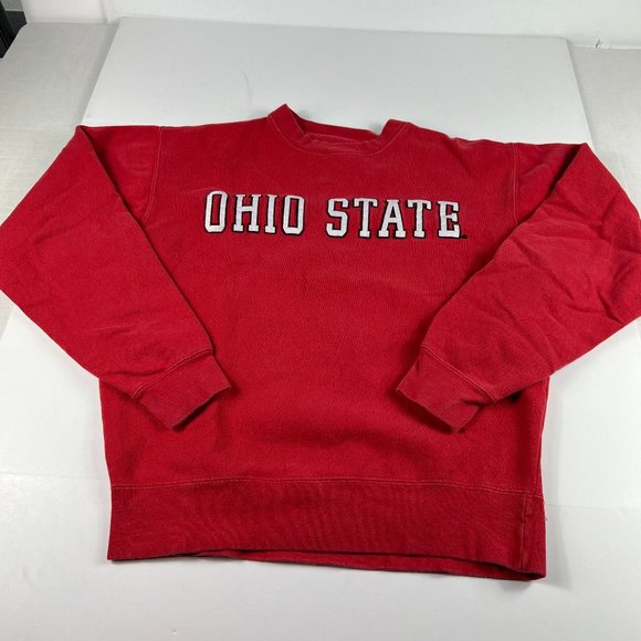 Ohio State Buckeyes NCAA Sweatshirt Adult Small Red & White Faded Logo Crewneck - Picture 1 of 14